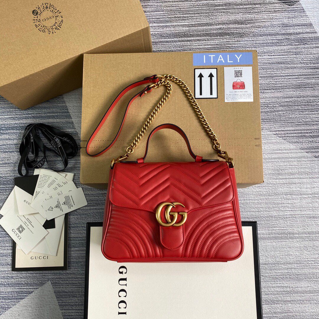 Gucci 498110 GG Marmont Small Top Handle Bag Red - luxibagsmall