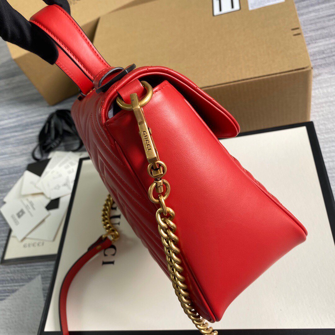 Gucci 498110 GG Marmont Small Top Handle Bag Red - luxibagsmall