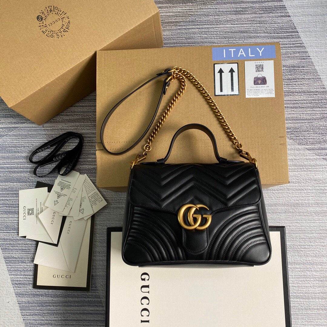 Gucci 498110 GG Marmont Small Top Handle Bag Black - luxibagsmall