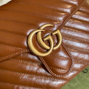 Gucci 498110 GG Marmont Small Top Handle Bag Brown - luxibagsmall