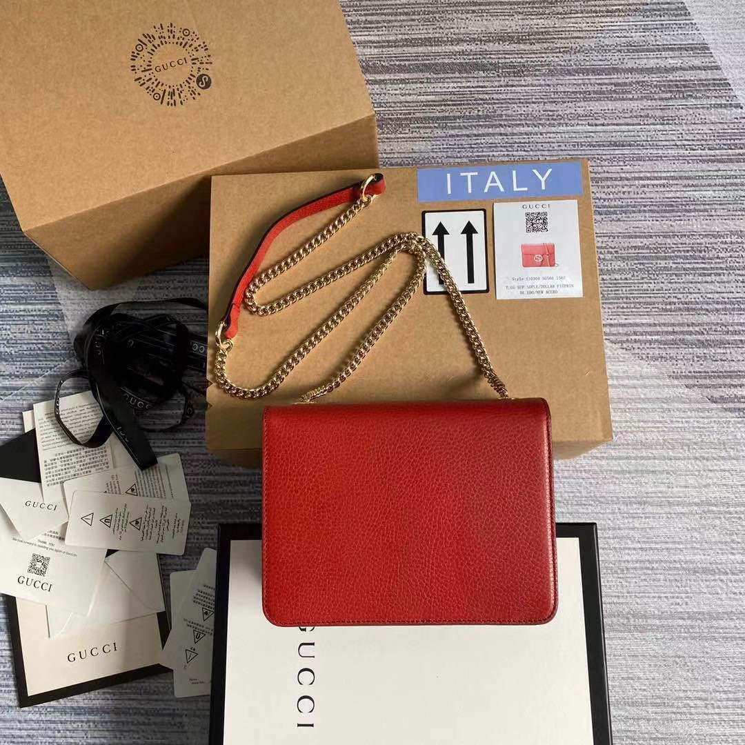 Gucci 510304 Interlocking Red Leather Chain Cross Body Bag - luxibagsmall