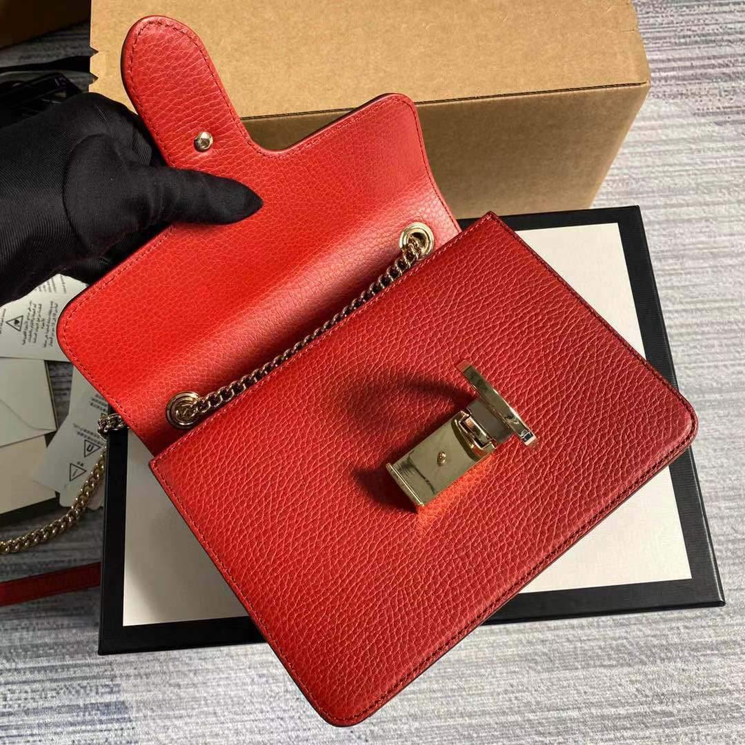 Gucci 510304 Interlocking Red Leather Chain Cross Body Bag - luxibagsmall