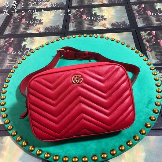 Gucci 523380 GG Marmont Matelassé Belt Bag 448065 Red - luxibagsmall