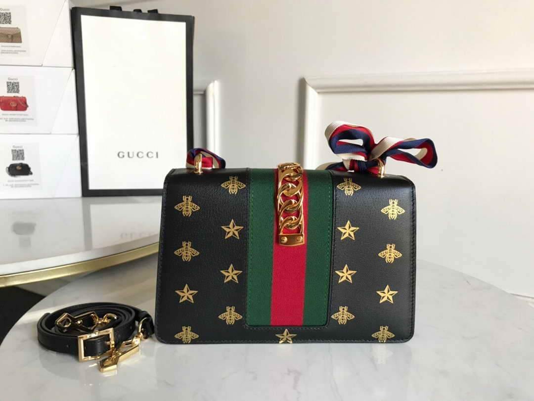 Gucci 524405 GG Sylvie Small Shoulder Bag Black - luxibagsmall