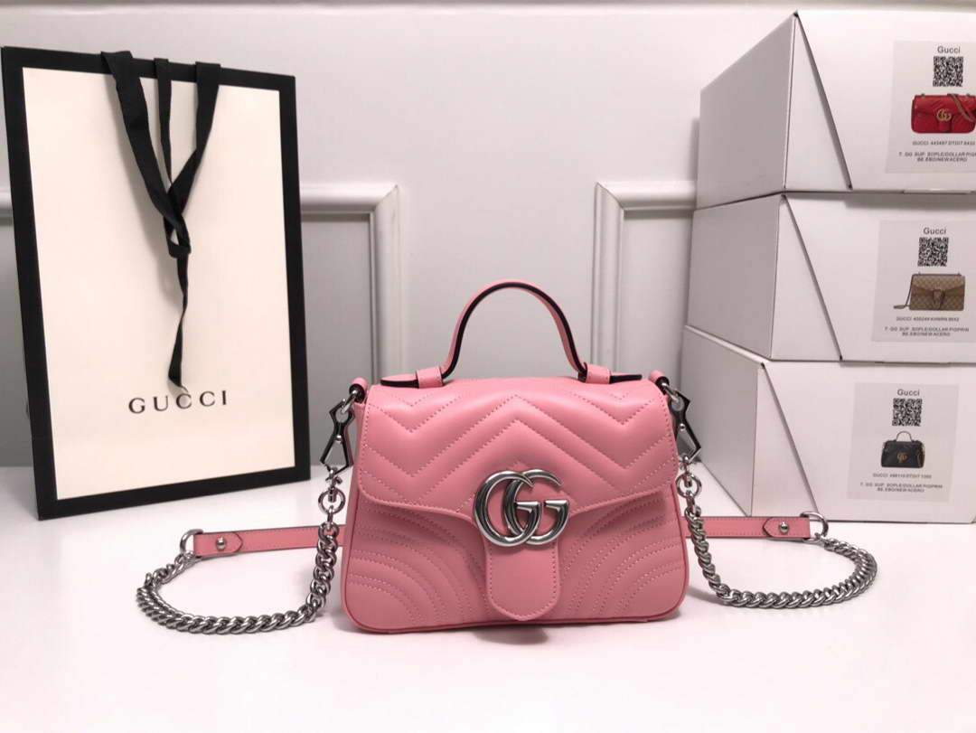 Gucci â€?47260 GG Marmont Mini Top Handle Bag Pink - luxibagsmall