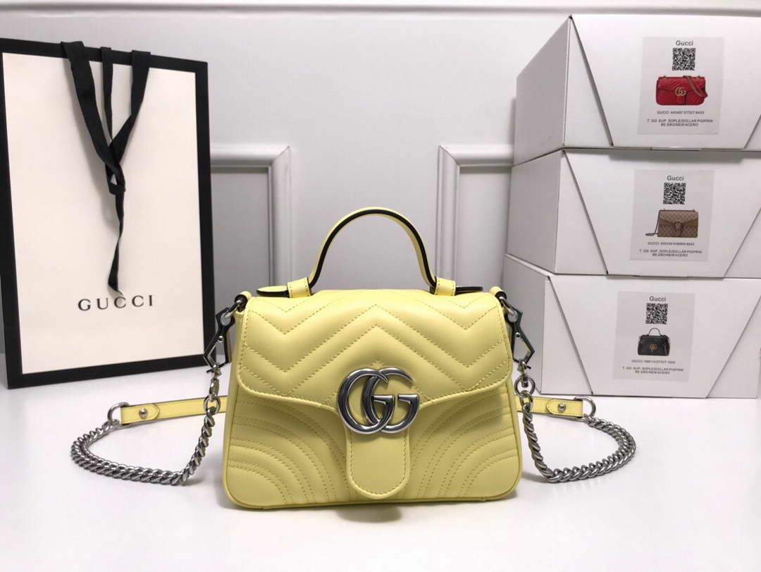 Gucci â€?47260 GG Marmont Mini Top Handle Bag Yellow - luxibagsmall