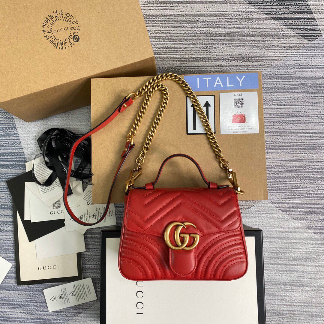 Gucci â€?47260 GG Marmont Mini Top Handle Bag Red - luxibagsmall