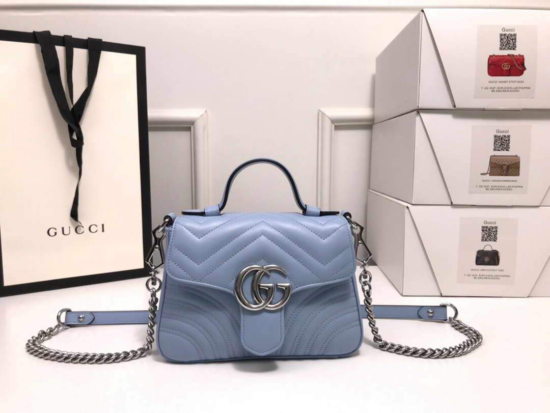 Gucci â€?47260 GG Marmont Mini Top Handle Bag Blue - luxibagsmall