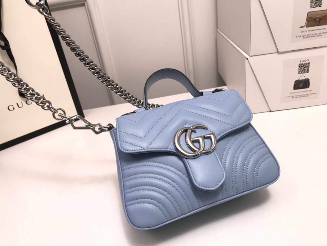 Gucci â€?47260 GG Marmont Mini Top Handle Bag Blue - luxibagsmall