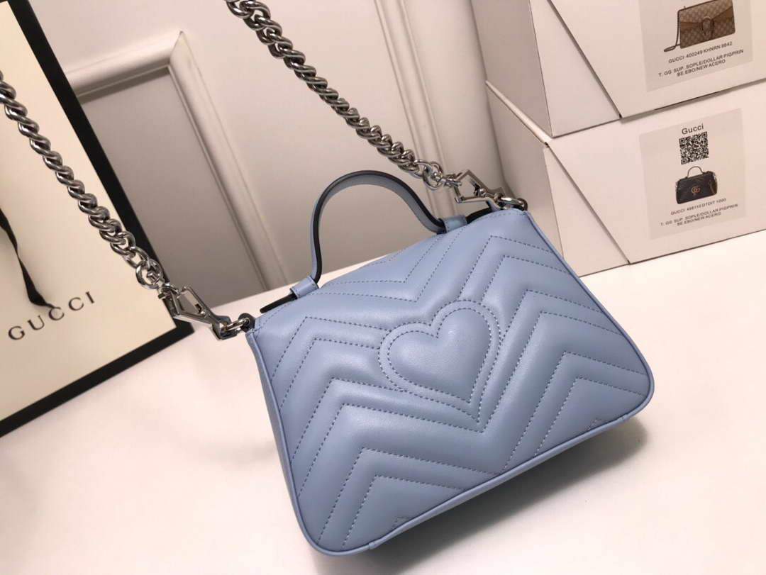 Gucci â€?47260 GG Marmont Mini Top Handle Bag Blue - luxibagsmall