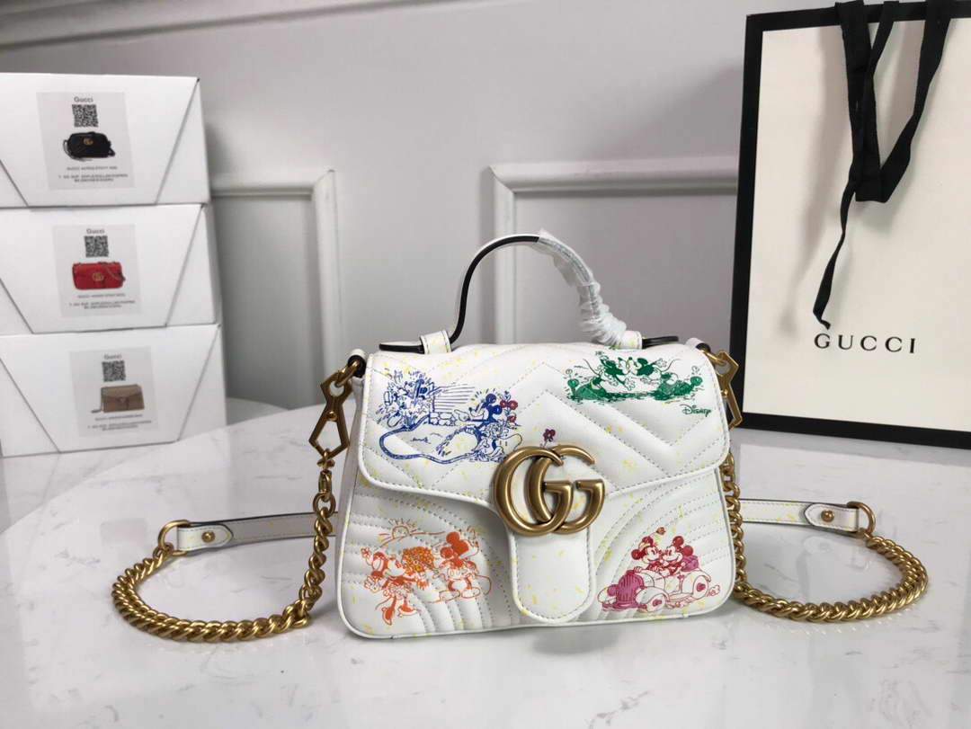 Gucci â€?47260 GG Marmont Mini Top Handle Bag White and printer - luxibagsmall