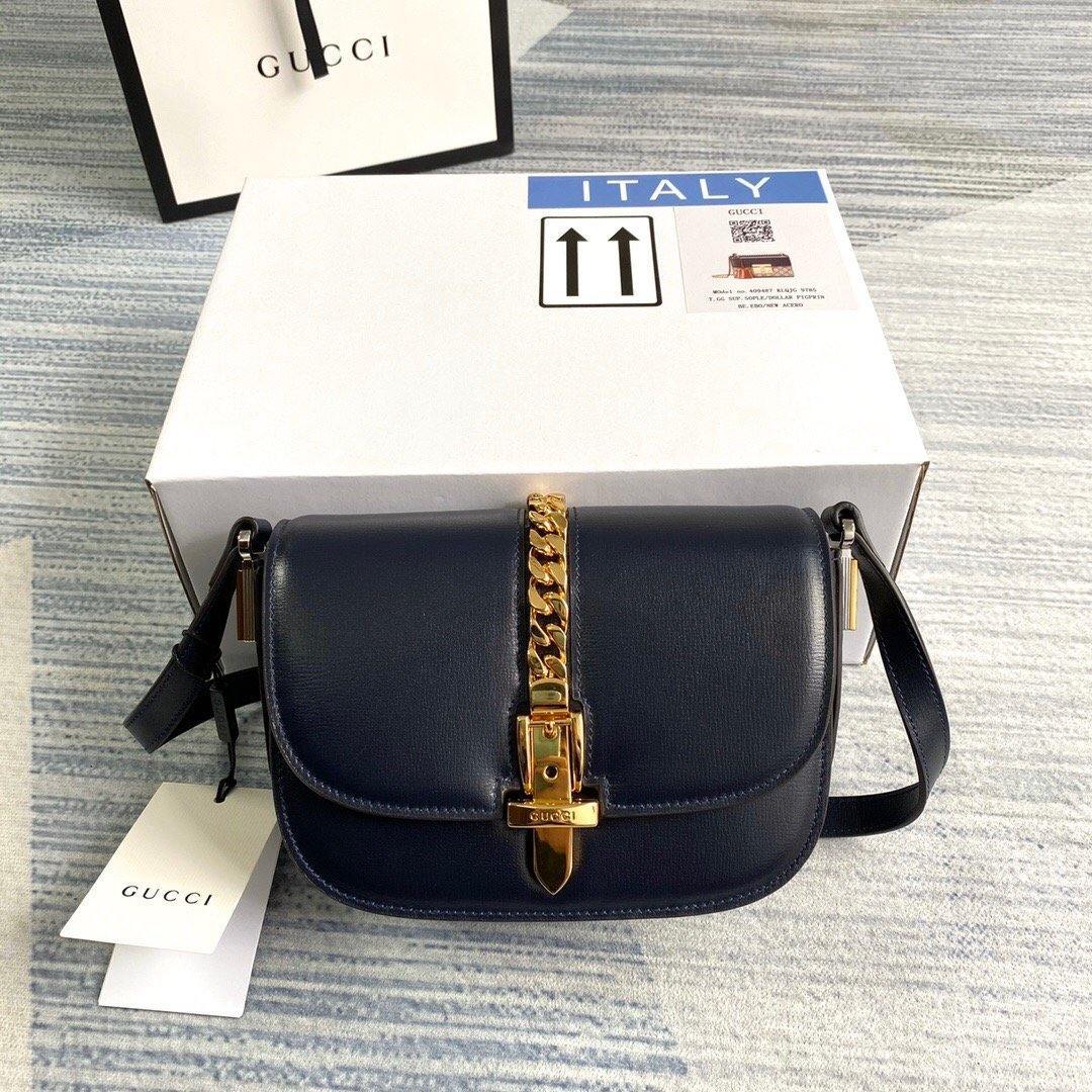 Gucci 615965 Sylvie 1969 flap mini shoulder bag Navy blue - luxibagsmall