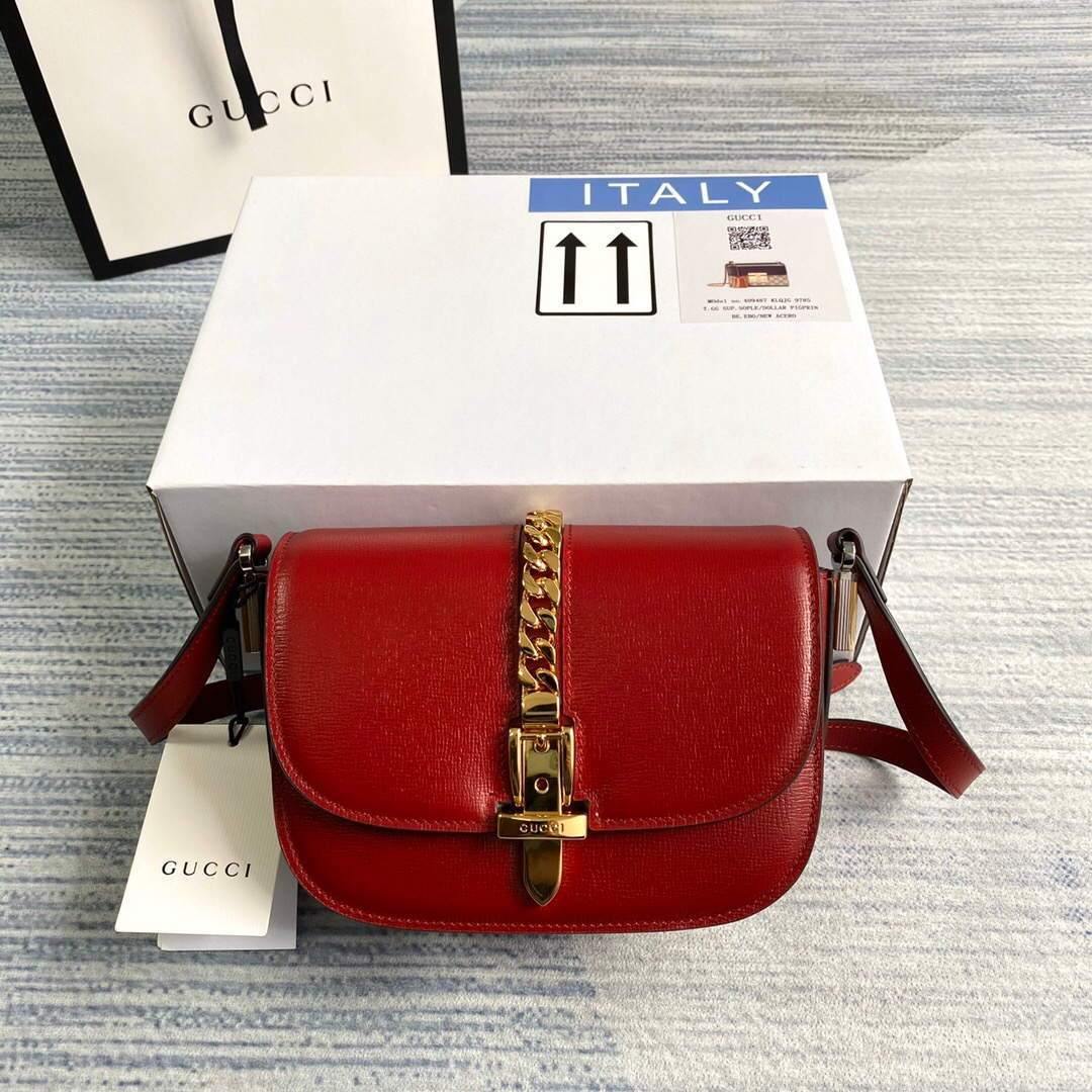 Gucci 615965 Sylvie 1969 Flap Mini Shoulder Bag Red - luxibagsmall