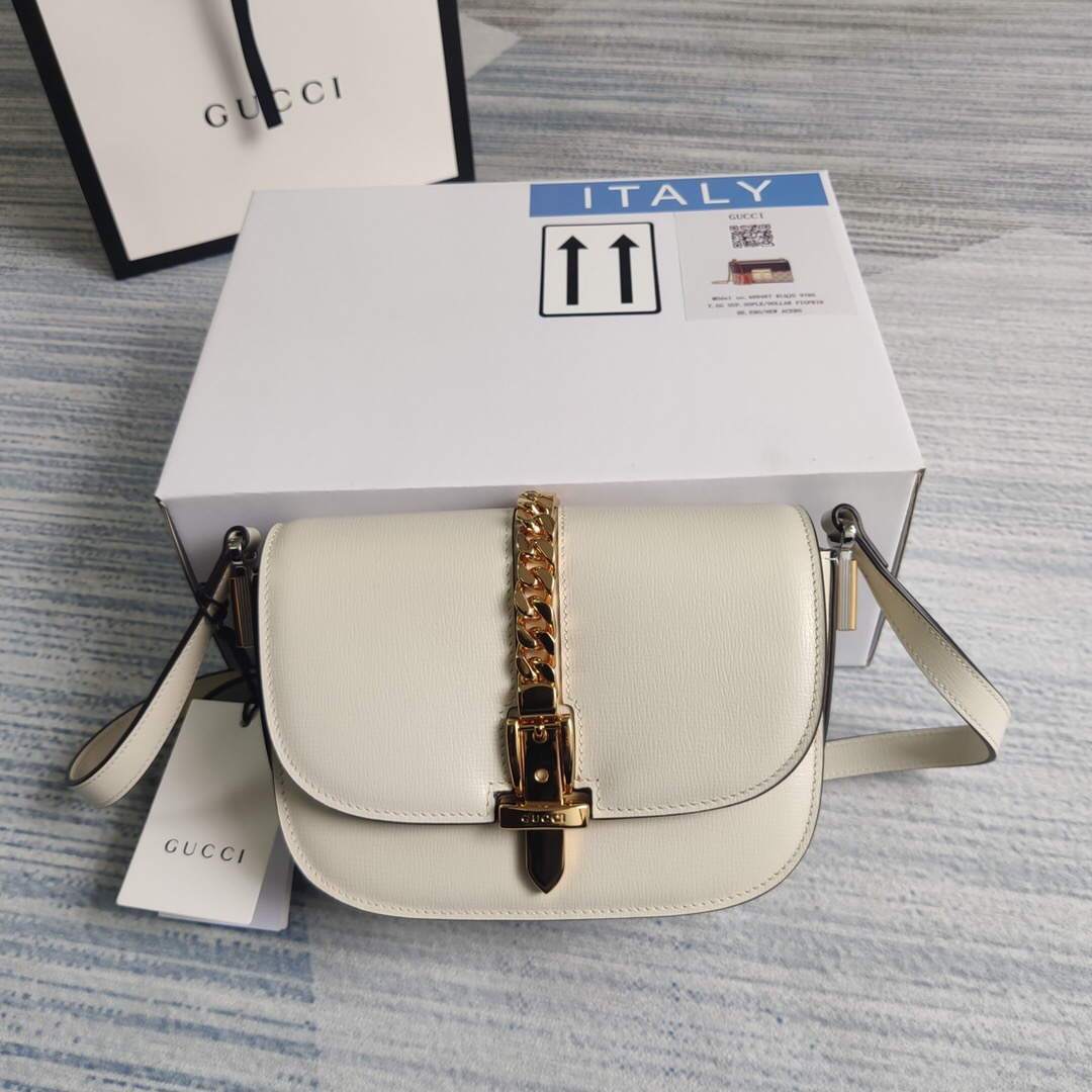 Gucci 615965 Sylvie 1969 Flap Mini Shoulder Bag White - luxibagsmall