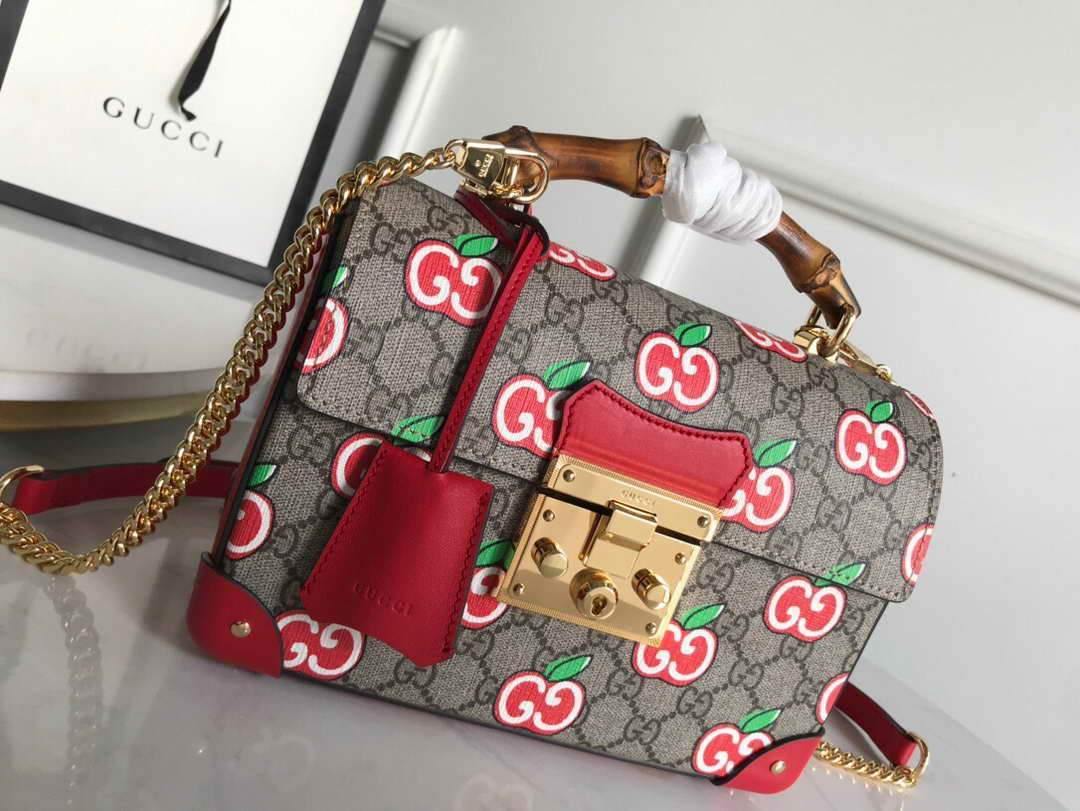 Gucci 6203221 Padlock GG small Bamboo Shoulder Bag Red - luxibagsmall