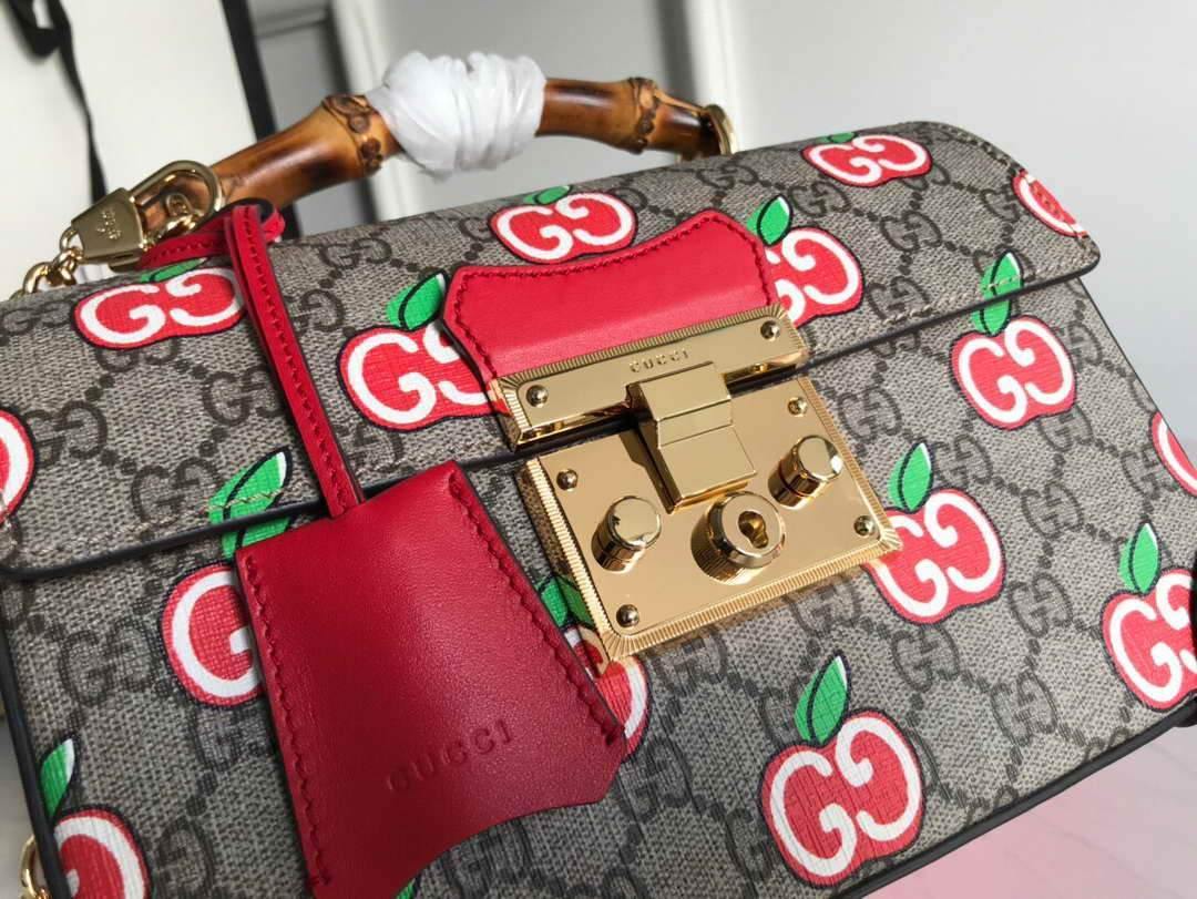 Gucci 6203221 Padlock GG small Bamboo Shoulder Bag Red - luxibagsmall