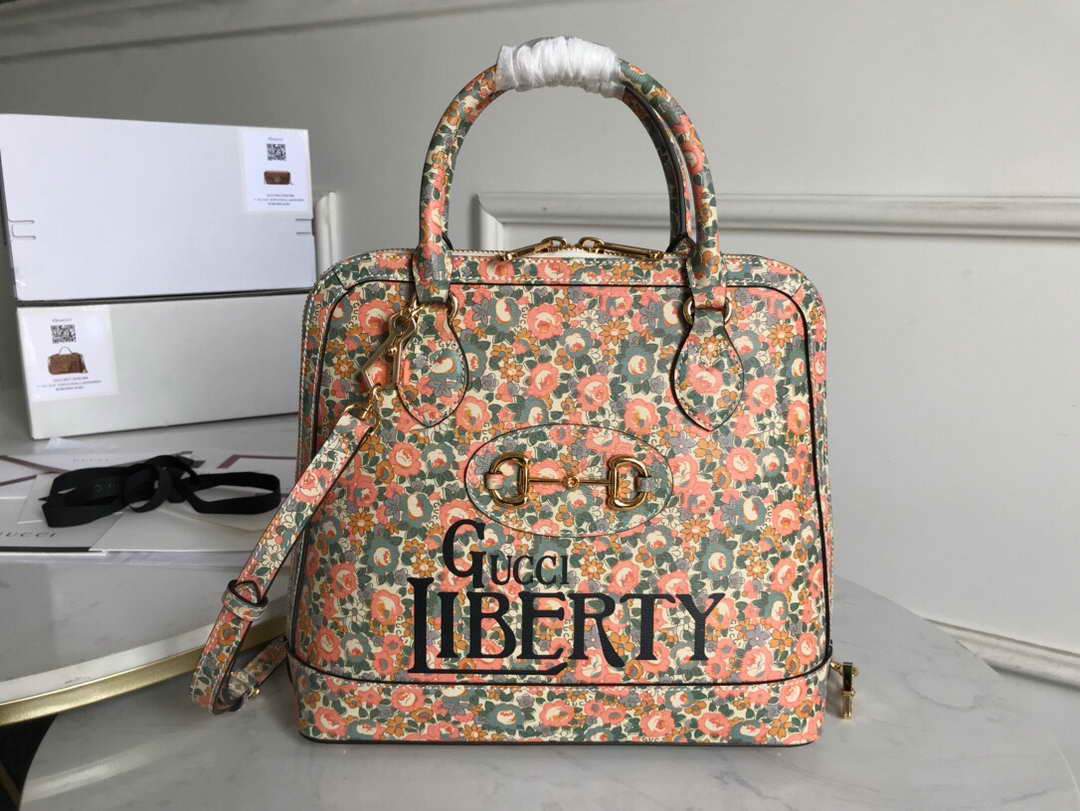 Gucci 620850 GG Horsebit 1955 Top Handle Bag Printing Liberty - luxibagsmall