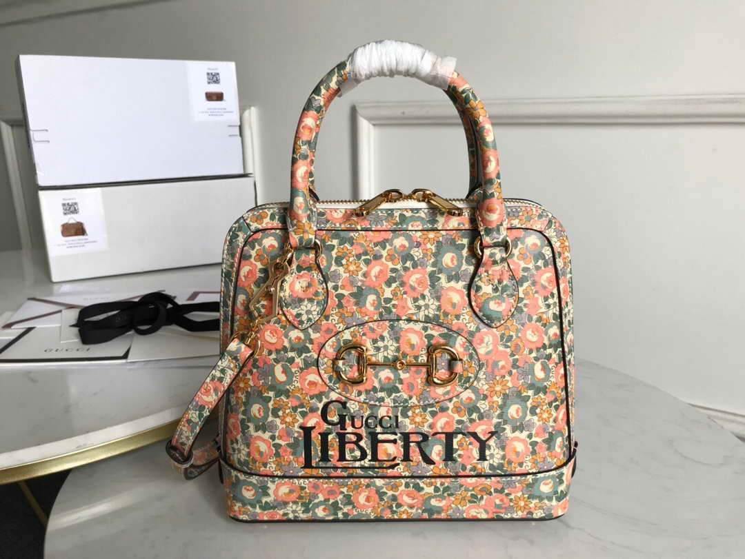 Gucci 621220 GG Horsebit 1955 Small Top Handle Bag Printing Liberty - luxibagsmall