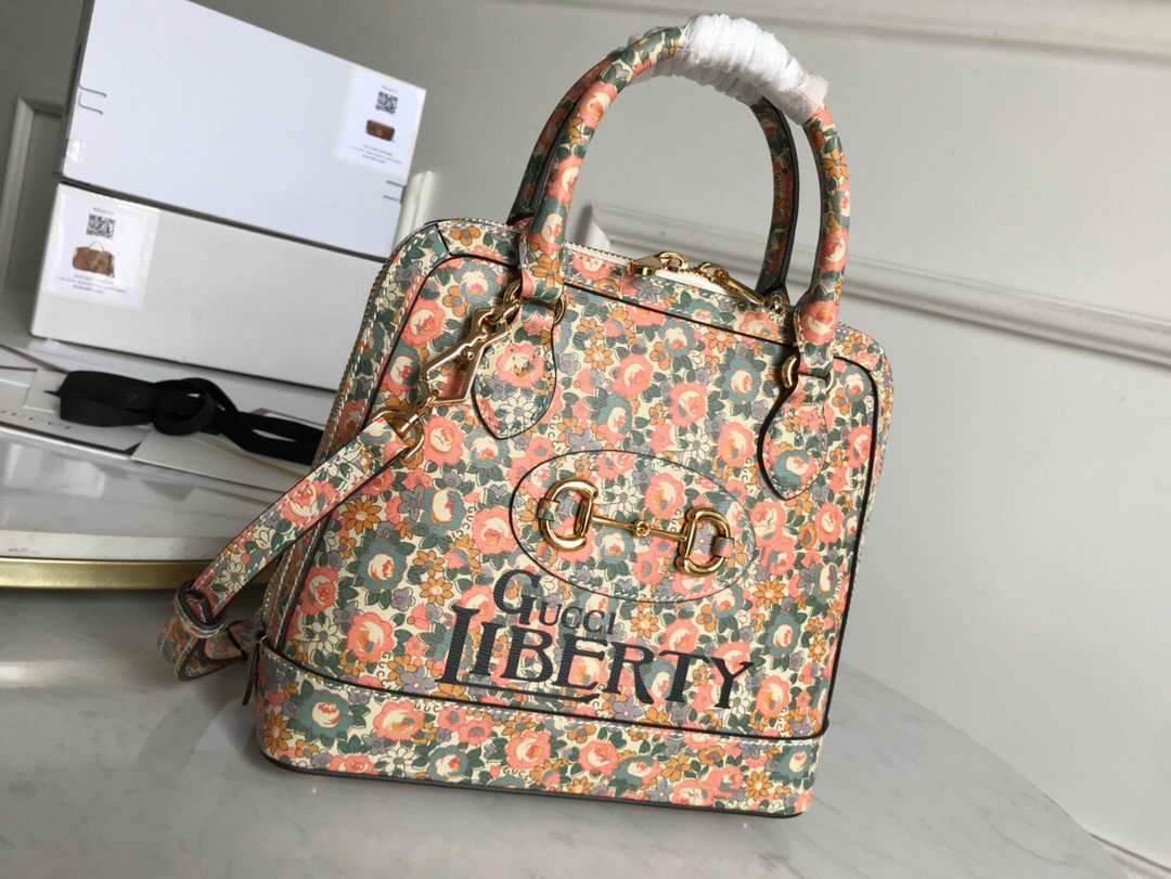 Gucci 621220 GG Horsebit 1955 Small Top Handle Bag Printing Liberty - luxibagsmall