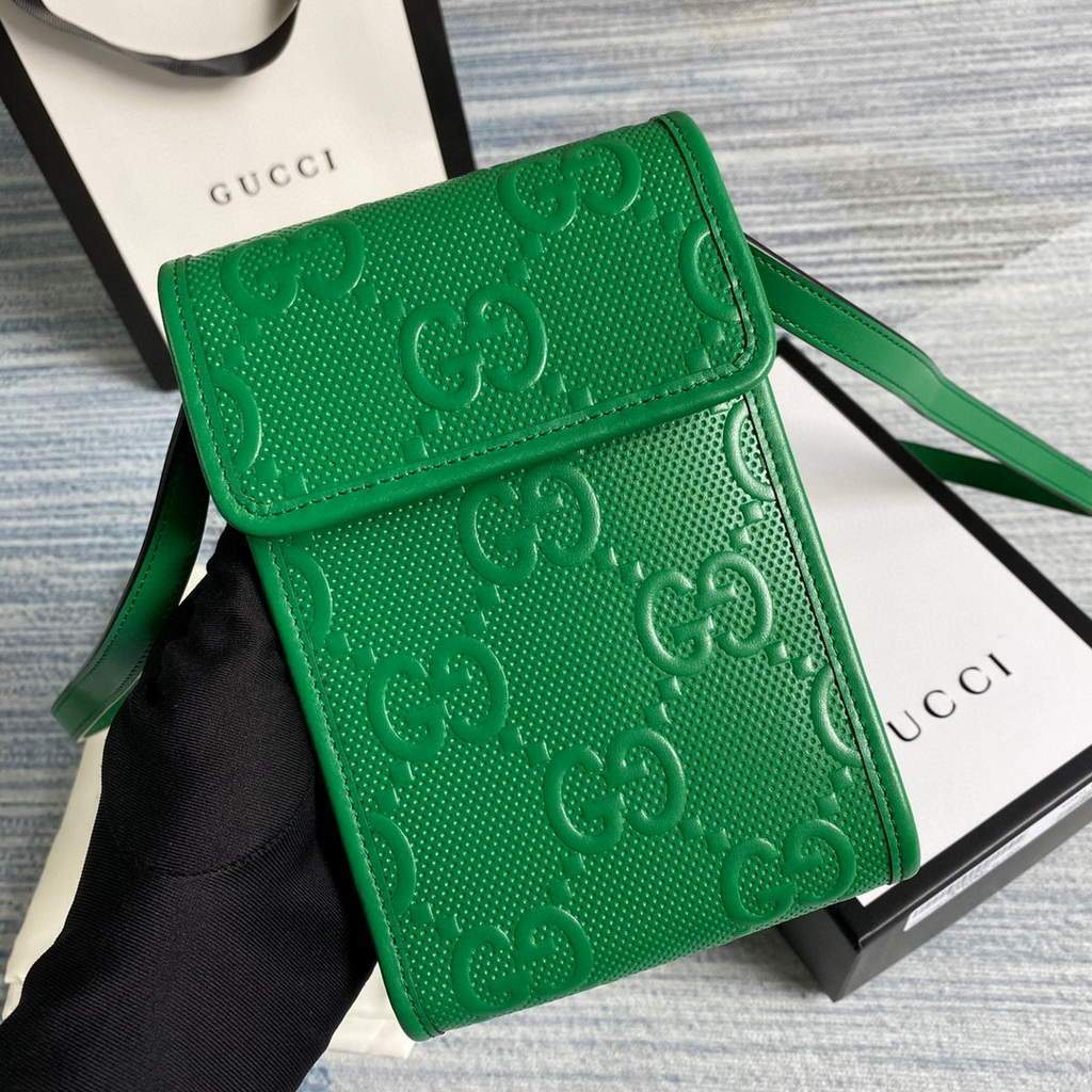 Gucci 625571 Messengers GG Embossed Mini Bag Green - luxibagsmall