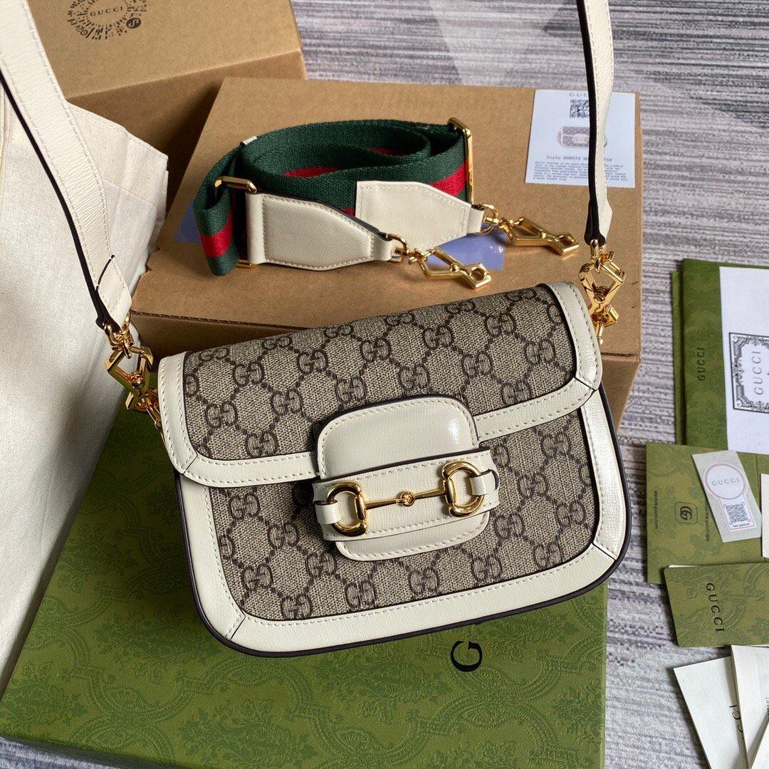 Gucci 658574 Gucci Horsebit 1955 Mini Bag White Gray - luxibagsmall