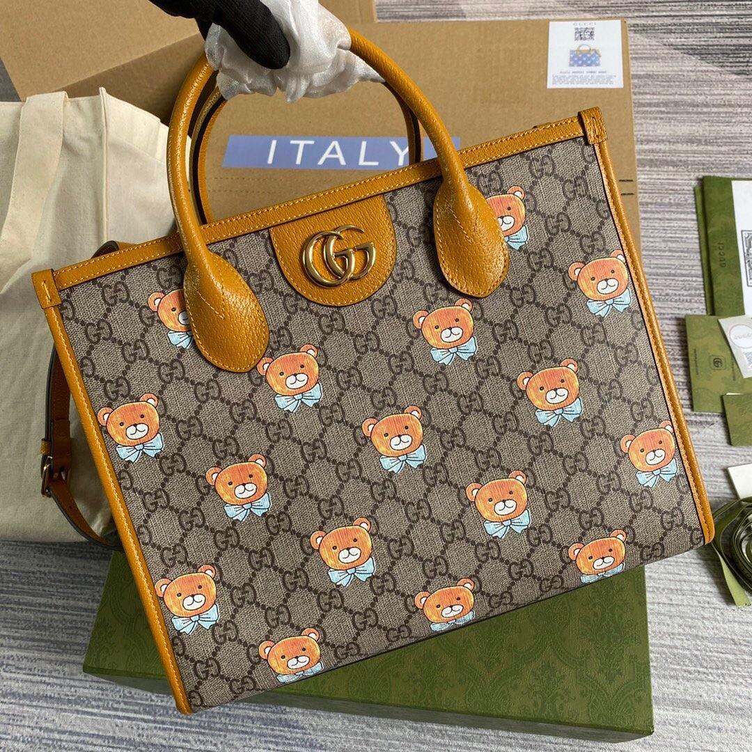 Gucci 660531 GG KAI Cooperation Teddy Bear Tote Bag Tan - luxibagsmall