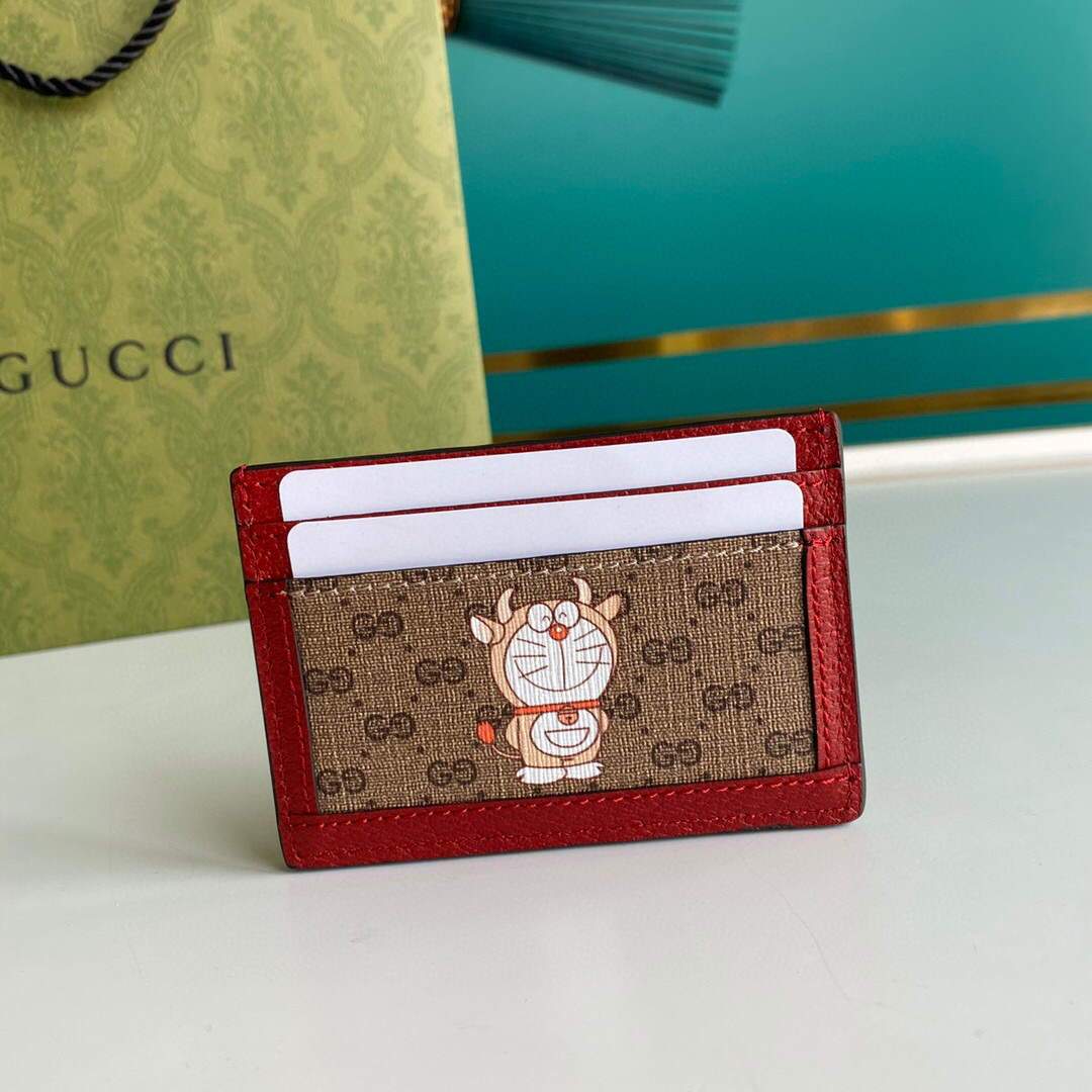 Gucci Card holders coin cases for women's Doraemon x Gucci card case 654539 Red - luxibagsmall