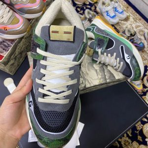 Gucci Men’s Ultrapace R Leather Sneaker 81112 Green and Gray - luxibagsmall