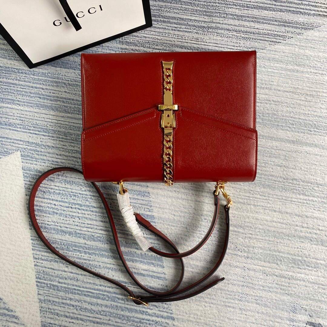 Gucci 602781 Sylvie 1969 Snakeskin Small Top Handle Bag Red - luxibagsmall