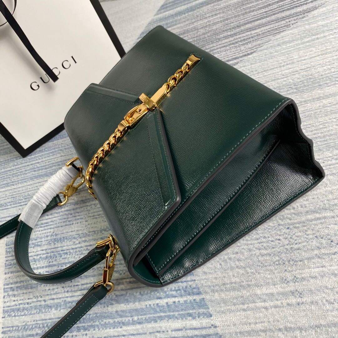 Gucci 602781 Sylvie 1969 Snakeskin Small Top Handle Bag Green - luxibagsmall