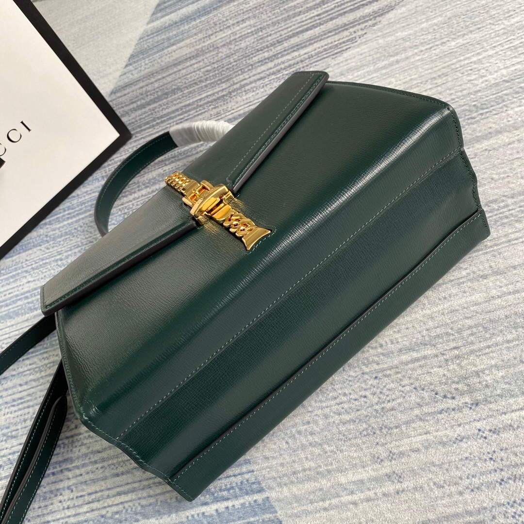 Gucci 602781 Sylvie 1969 Snakeskin Small Top Handle Bag Green - luxibagsmall