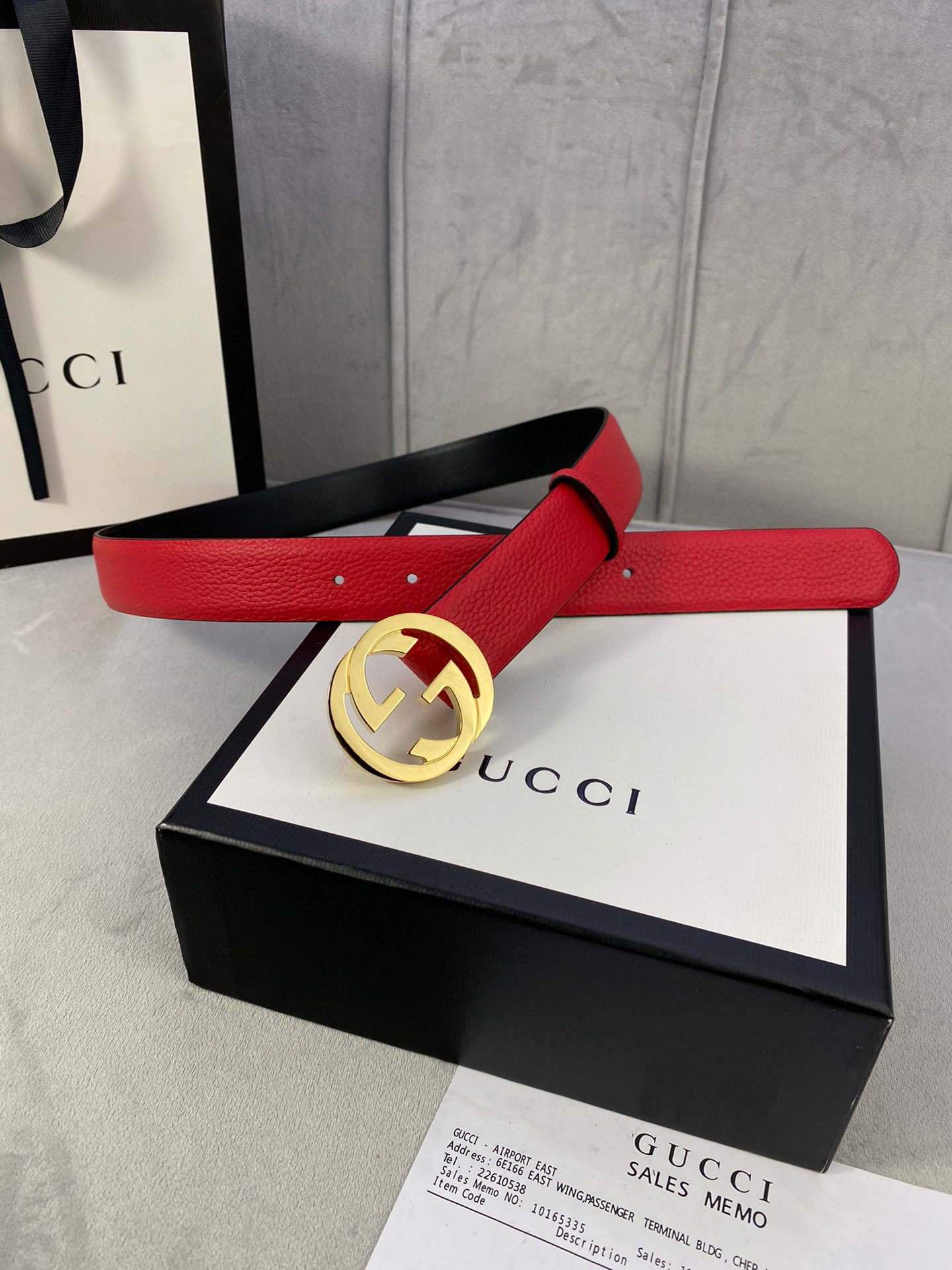 Gucci Women Men's Leather Belt with Double G Buckle 30MM 19014 Red - luxibagsmall