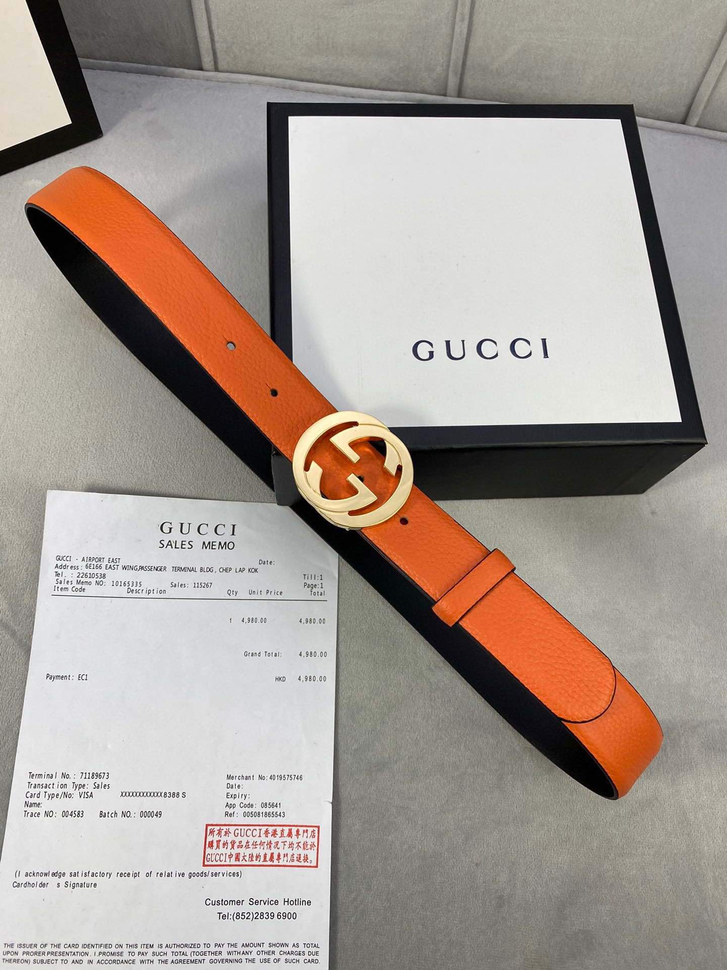 Gucci Women Men's Leather Belt with Double G Buckle 30MM 19016 Orange - luxibagsmall