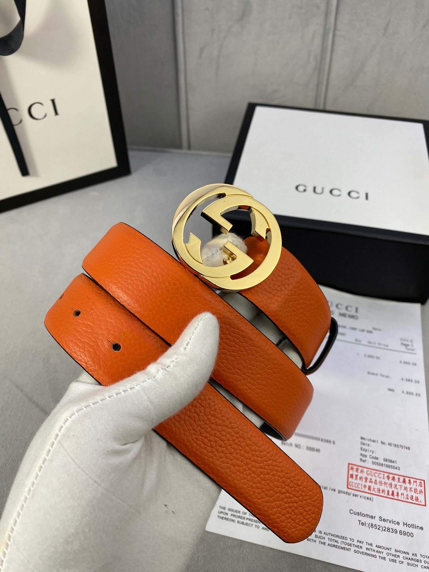 Gucci Women Men's Leather Belt with Double G Buckle 30MM 19016 Orange - luxibagsmall