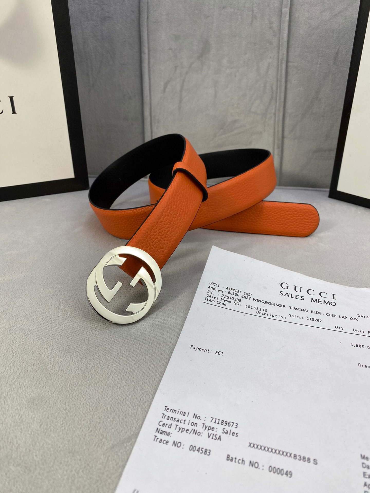 Gucci Women Men's Leather Belt with Double G Buckle 30MM 19016 Orange - luxibagsmall