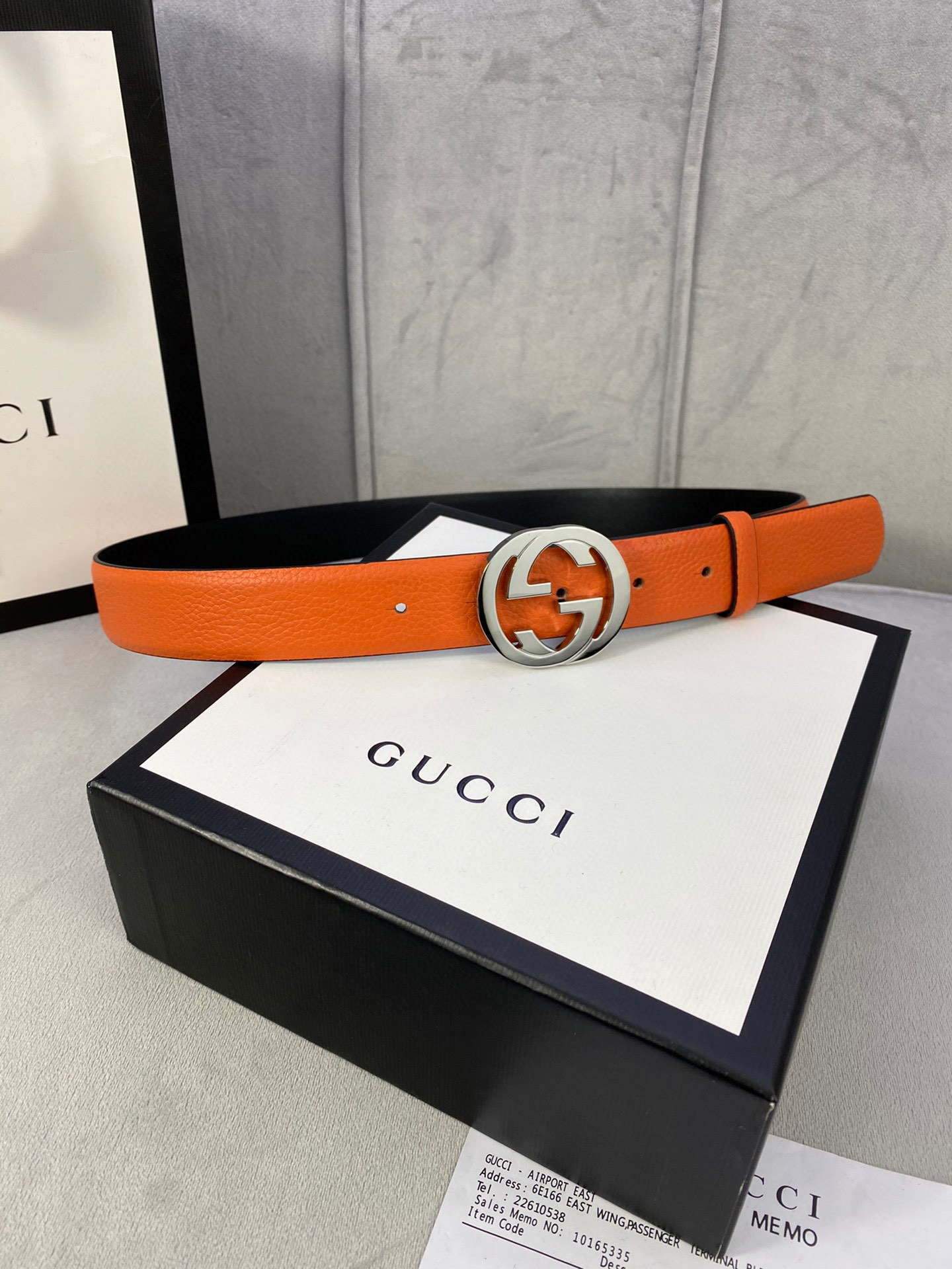 Gucci Women Men's Leather Belt with Double G Buckle 30MM 19016 Orange - luxibagsmall