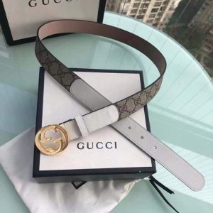 Gucci Women Men's Leather Belt with Double G Buckle 30MM 19018 GG Monogram - luxibagsmall