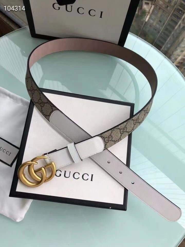 Gucci Women Men's Leather Belt with Double G Buckle 30MM 19018 GG Monogram - luxibagsmall