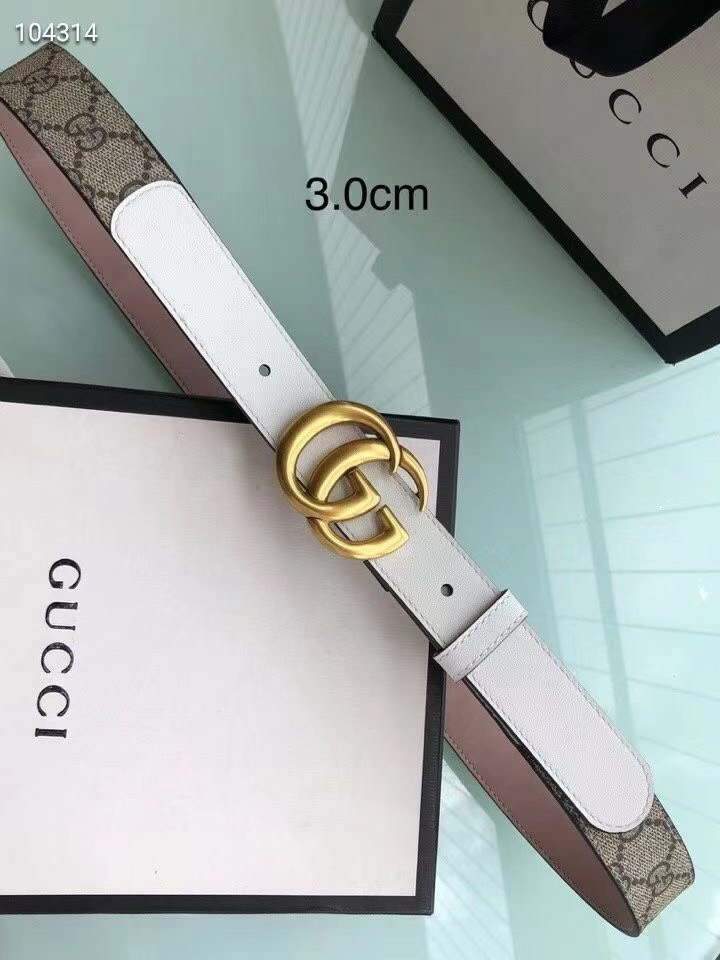 Gucci Women Men's Leather Belt with Double G Buckle 30MM 19018 GG Monogram - luxibagsmall