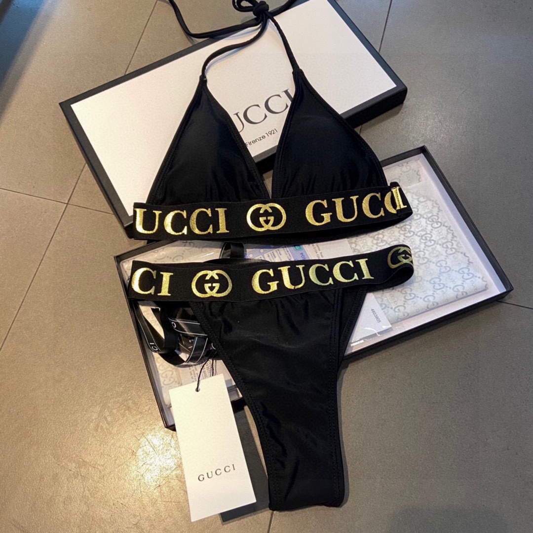 Gucci Women's Gucci Gucci New Black Sexy Bikini 2021 Solid Swimwear 2-piece 670082 - luxibagsmall