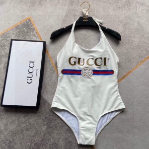 Gucci Women's Sparkling swimsuit with Gucci logo 501899 Beige - luxibagsmall