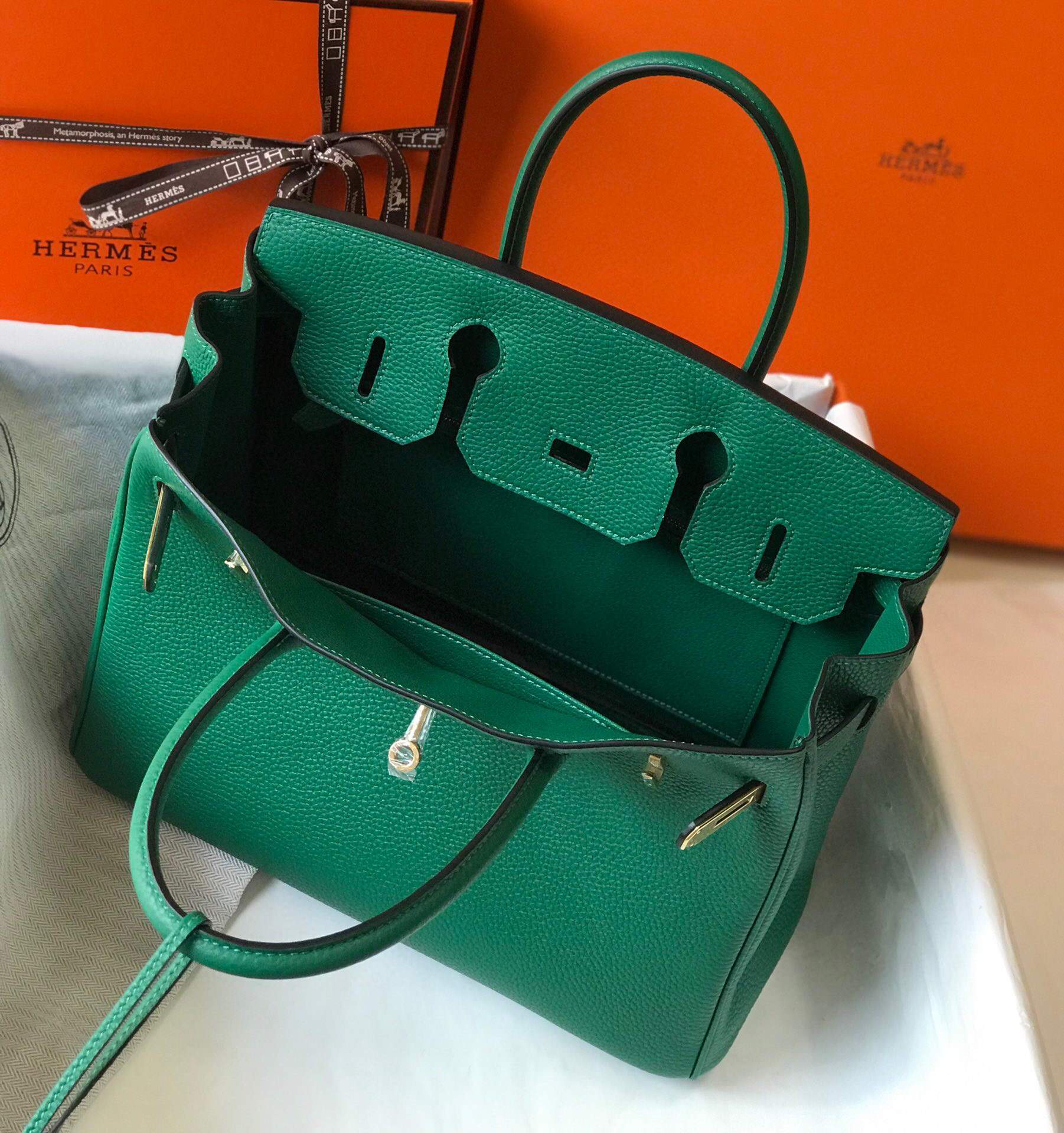 Hermes Birkin Designer Tote Bag Togo Leather 28339 Green - luxibagsmall