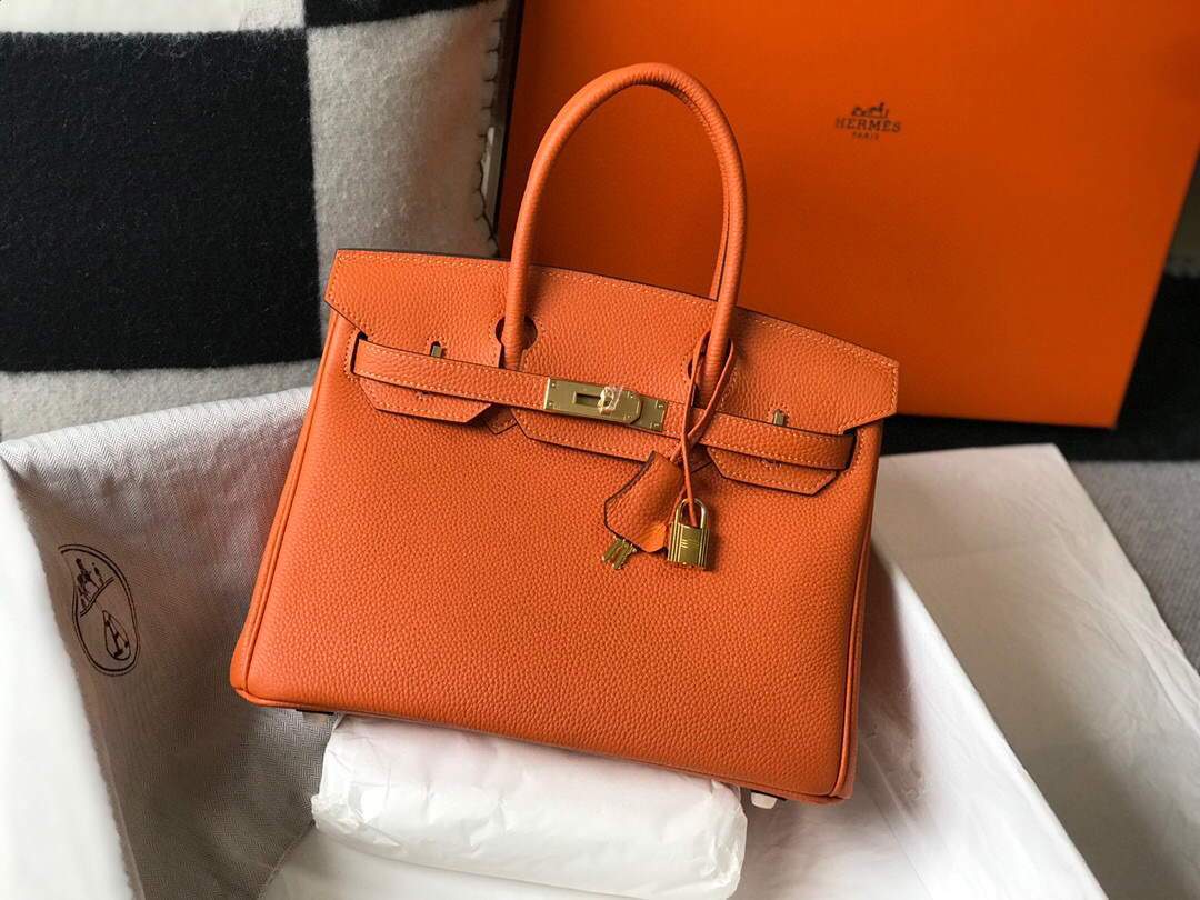 Hermes Birkin Designer Tote Bag Togo Leather 28342 Orange - luxibagsmall