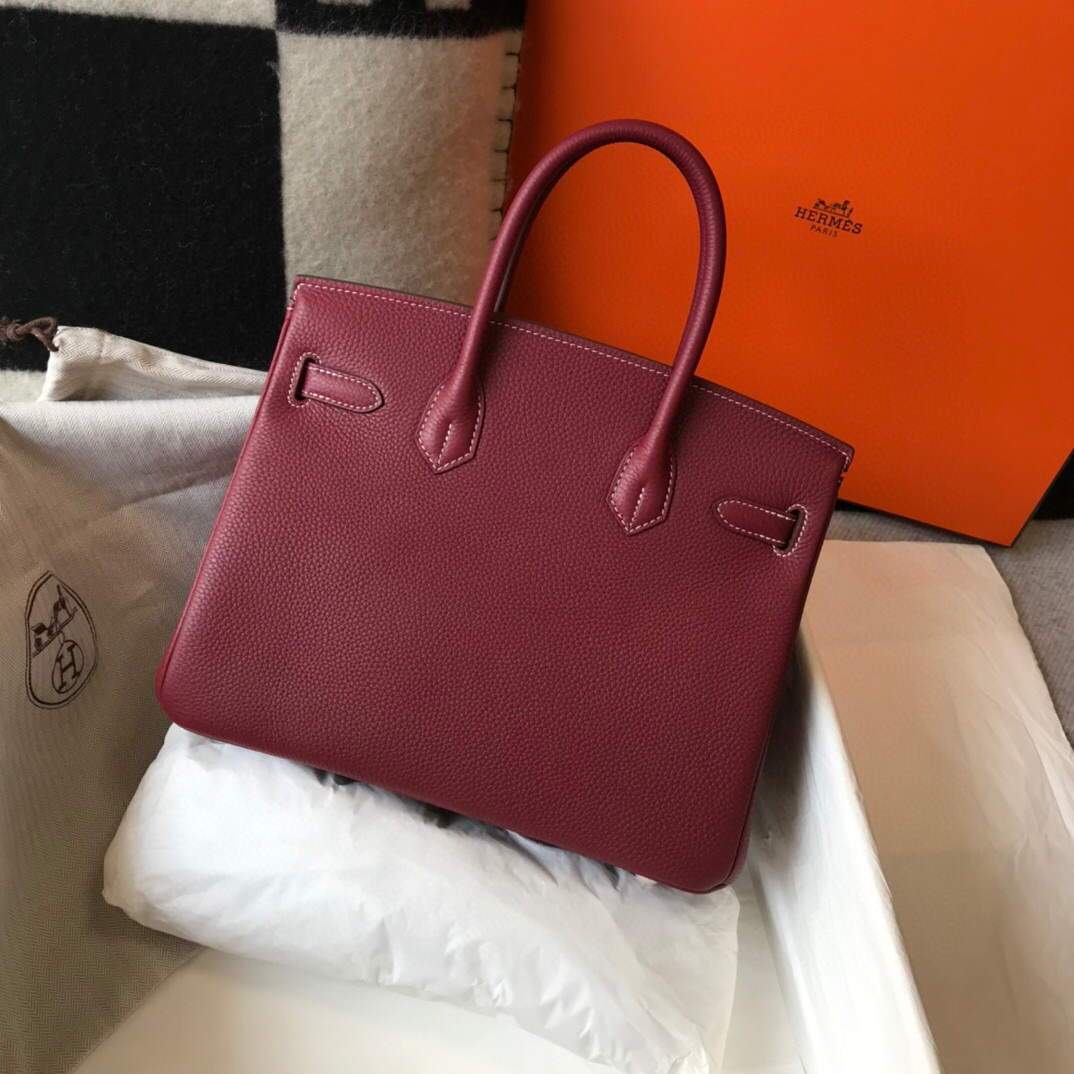 Hermes Birkin Designer Tote Bag Togo Leather 28343 Wine Red - luxibagsmall