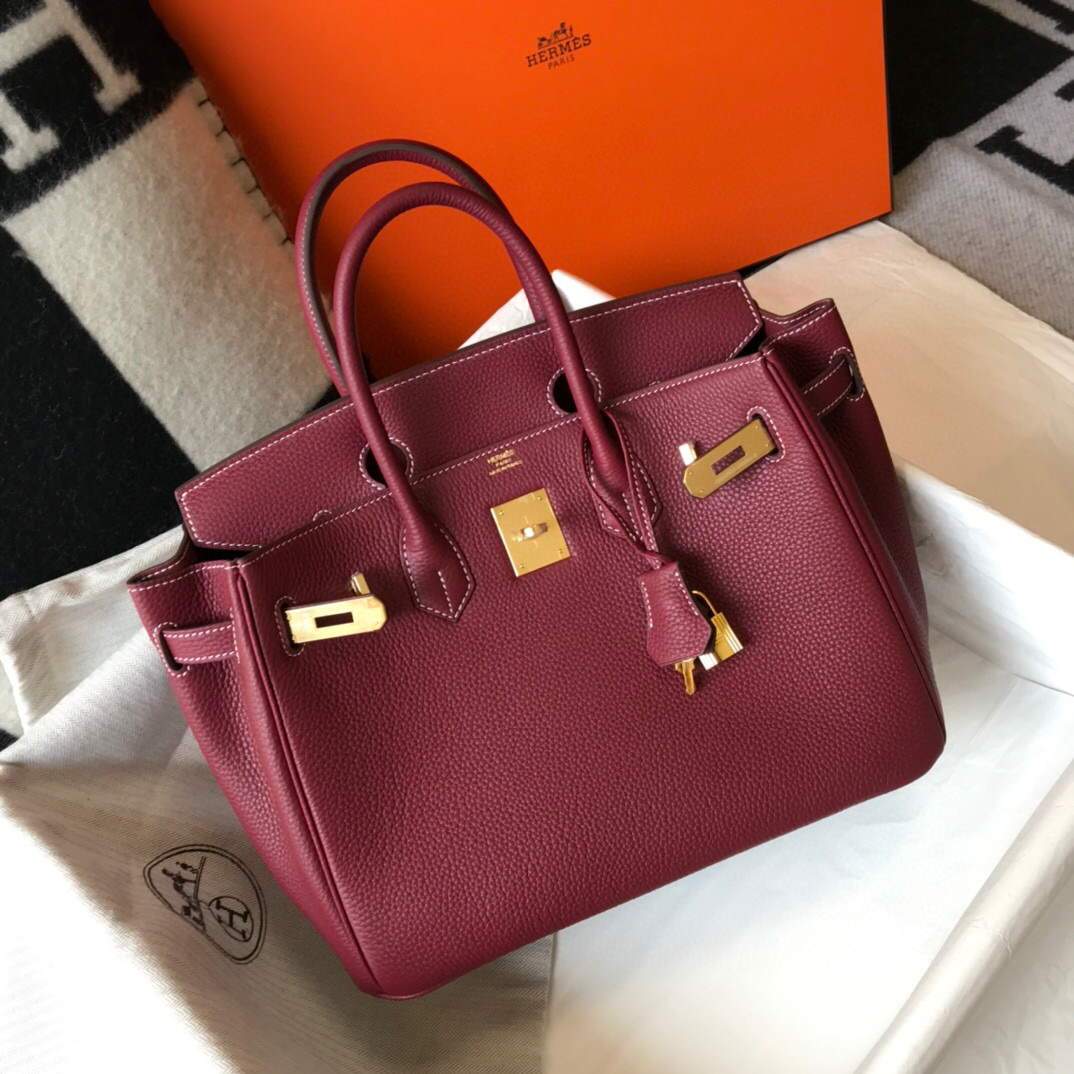 Hermes Birkin Designer Tote Bag Togo Leather 28343 Wine Red - luxibagsmall