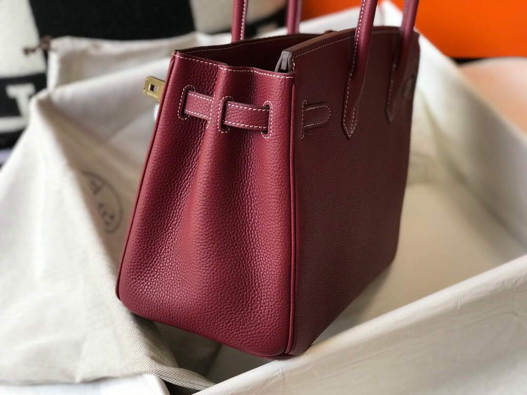 Hermes Birkin Designer Tote Bag Togo Leather 28343 Wine Red - luxibagsmall