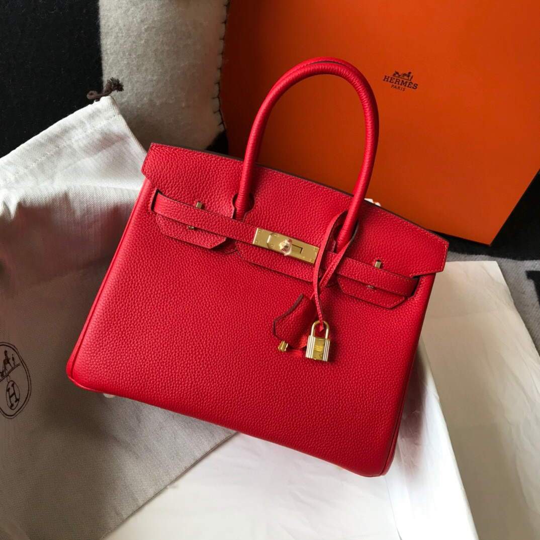 Hermes Birkin Designer Tote Bag Togo Leather 28344 Red - luxibagsmall