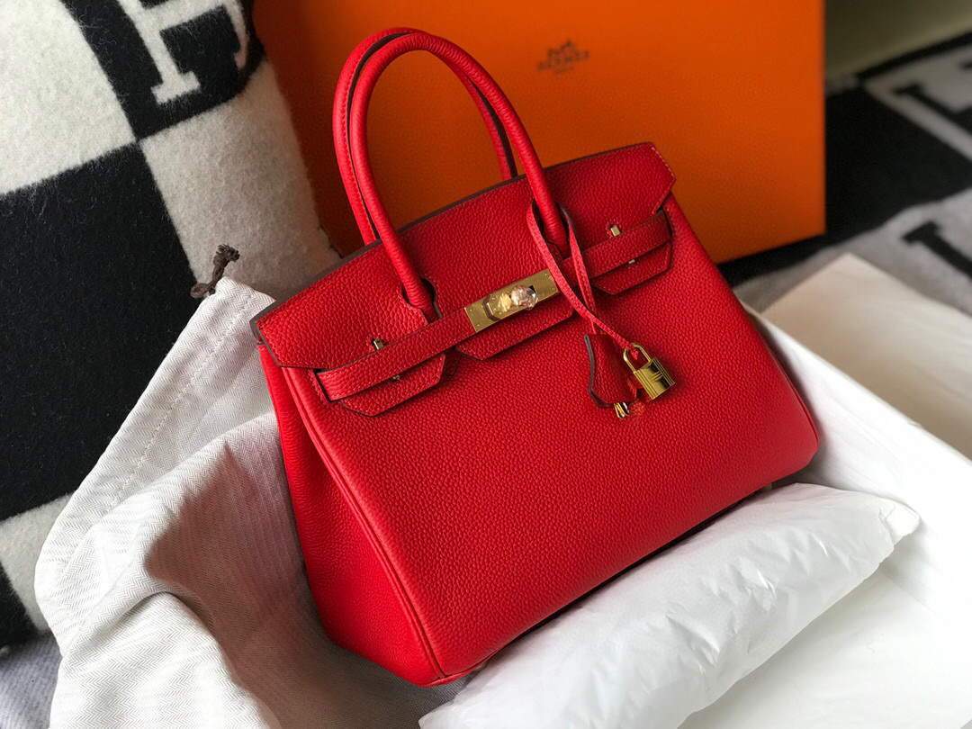 Hermes Birkin Designer Tote Bag Togo Leather 28344 Red - luxibagsmall