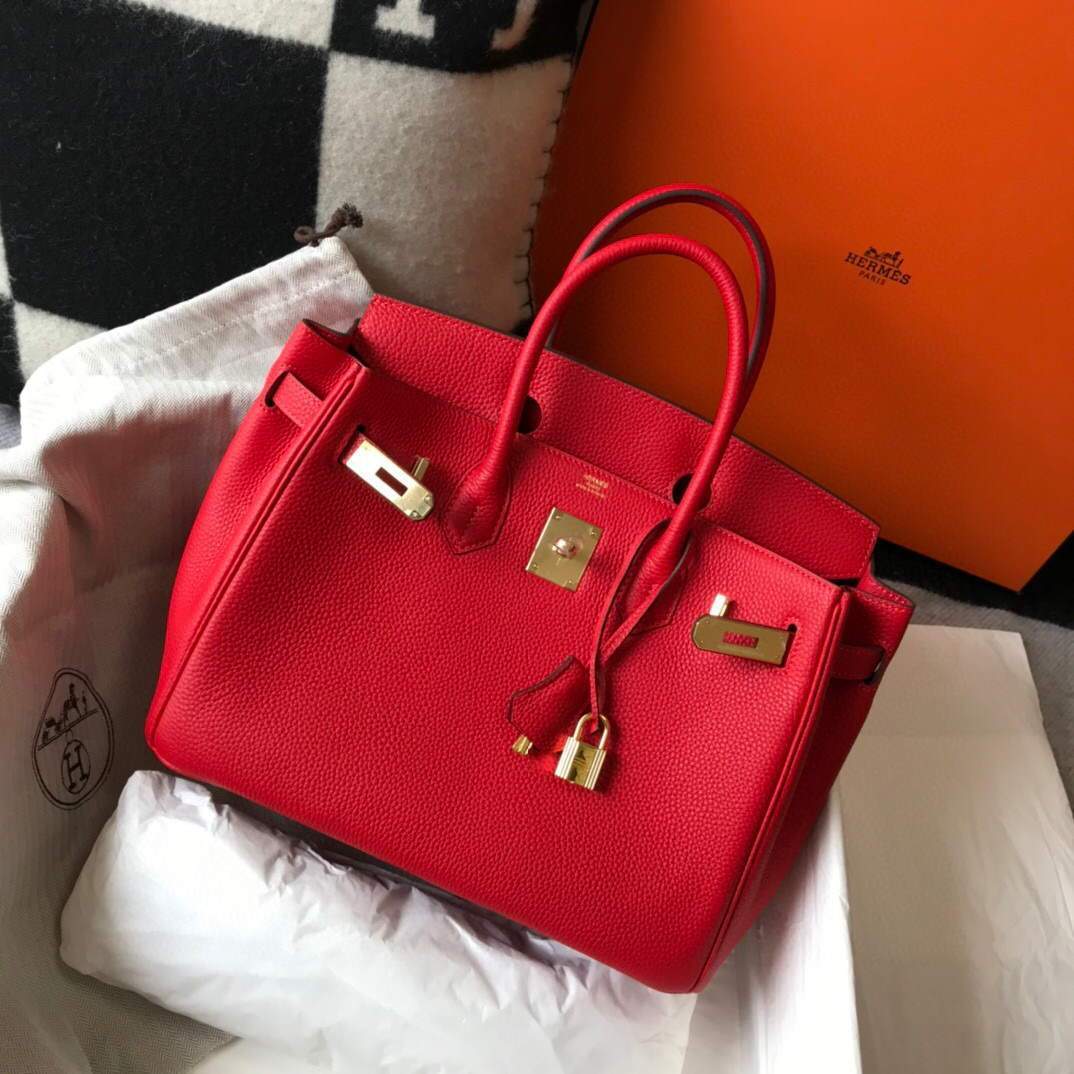 Hermes Birkin Designer Tote Bag Togo Leather 28344 Red - luxibagsmall