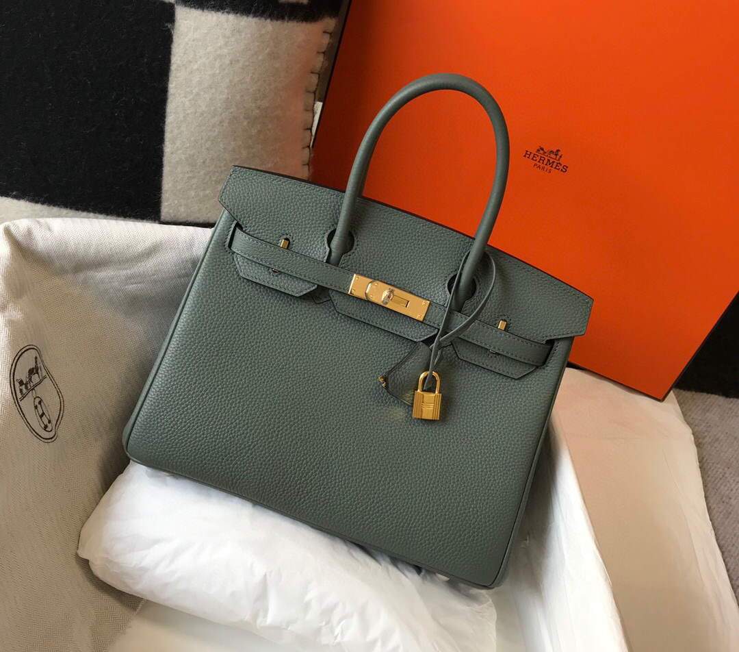 Hermes Birkin Designer Tote Bag Togo Leather 28346 Almond Green - luxibagsmall